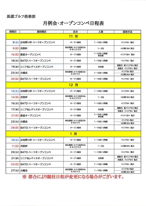 11~1月オープンコンペ